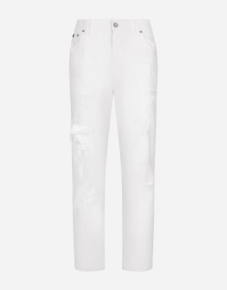 Cotton denim jeans with rips