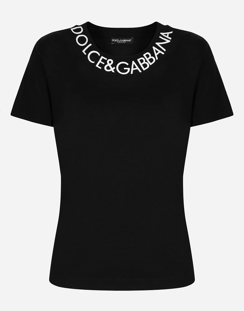 Jersey T-shirt with logo embroidery on neck
