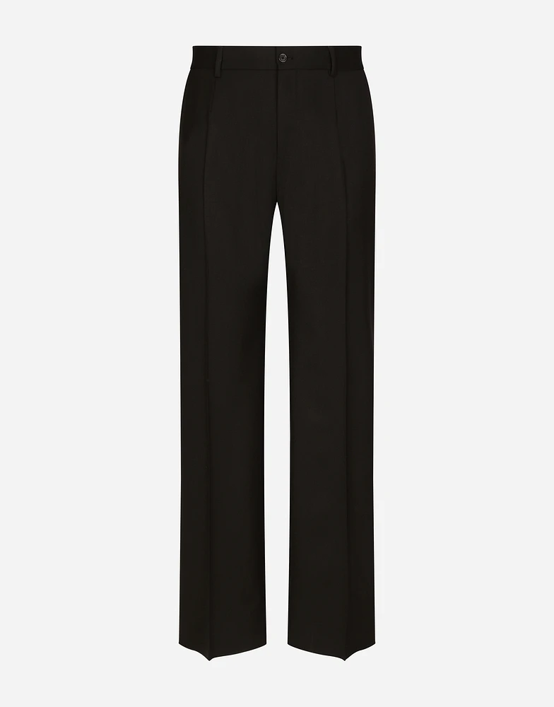 Stretch wool twill pants with wide leg