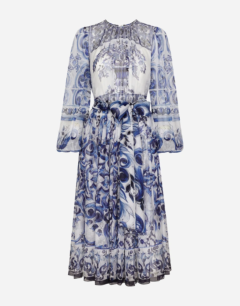 Majolica print chiffon midi dress