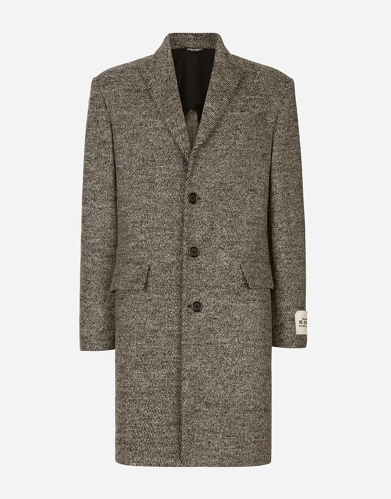 Single-breasted melange diagonal-weave wool coat