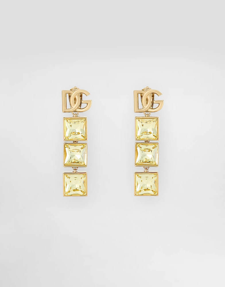 Drop earrings with DG logo and rhinestones