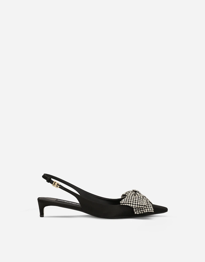 Satin slingbacks with rhinestone embellishment