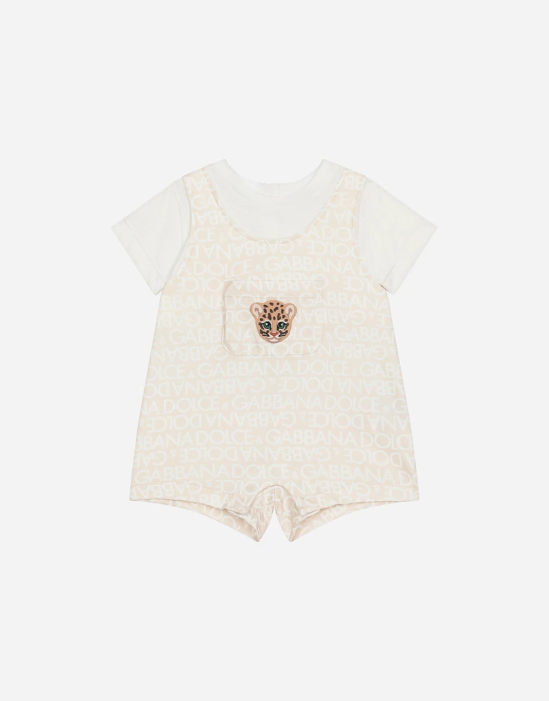 Jersey onesie with all-over logo print and patch
