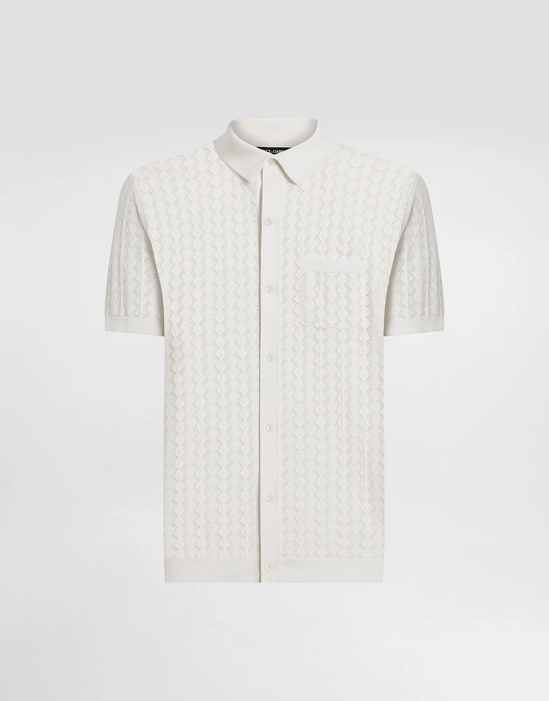 Short-sleeved cotton openwork shirt