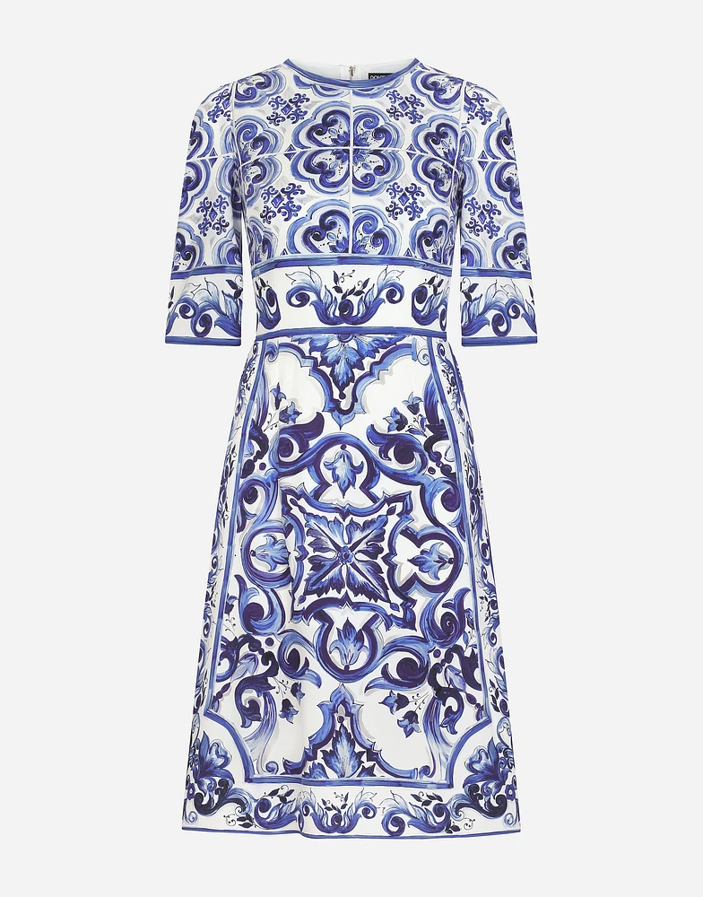 Majolica-print charmeuse midi dress