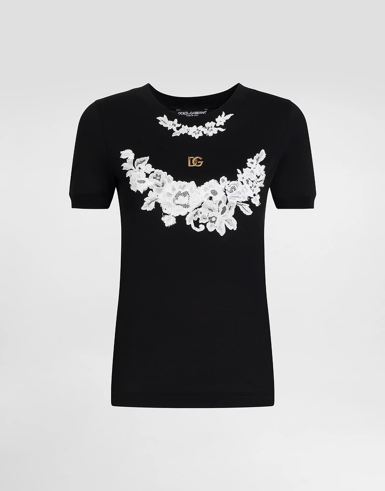 Jersey T-shirt with DG logo and lace details