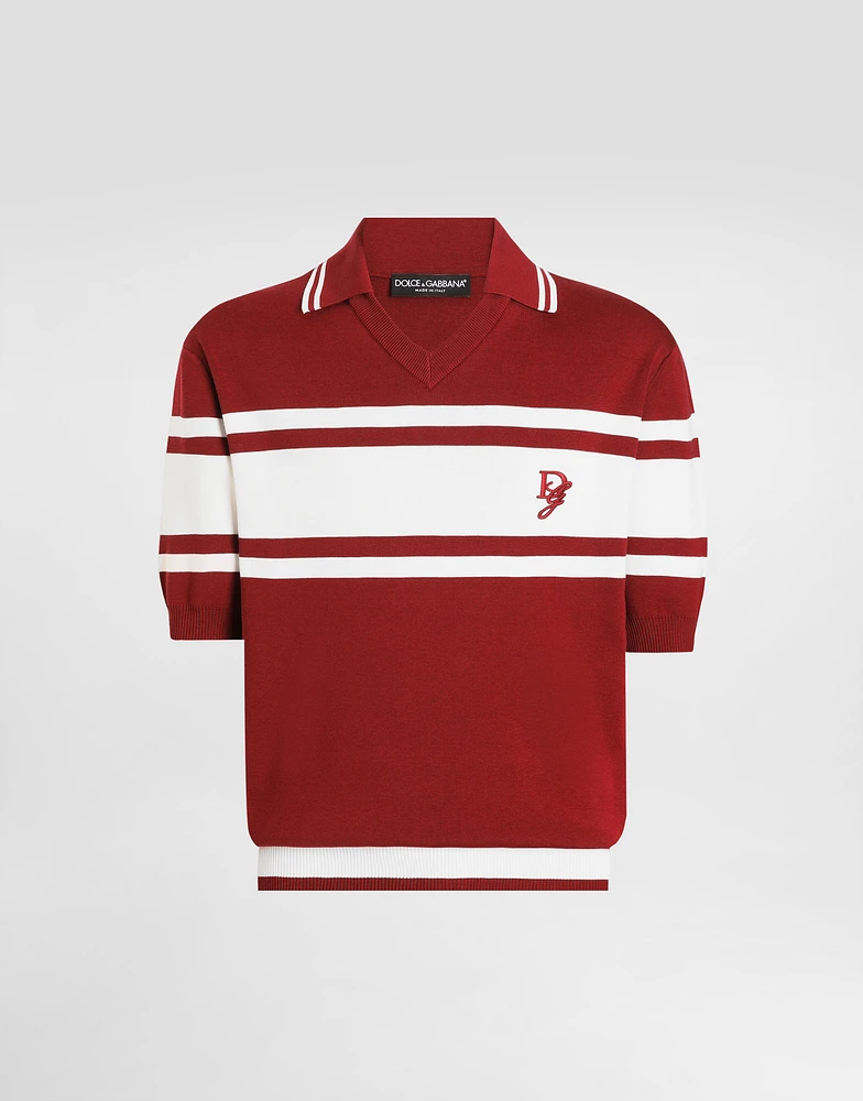 Silk and cotton polo-shirt with logo embroidery