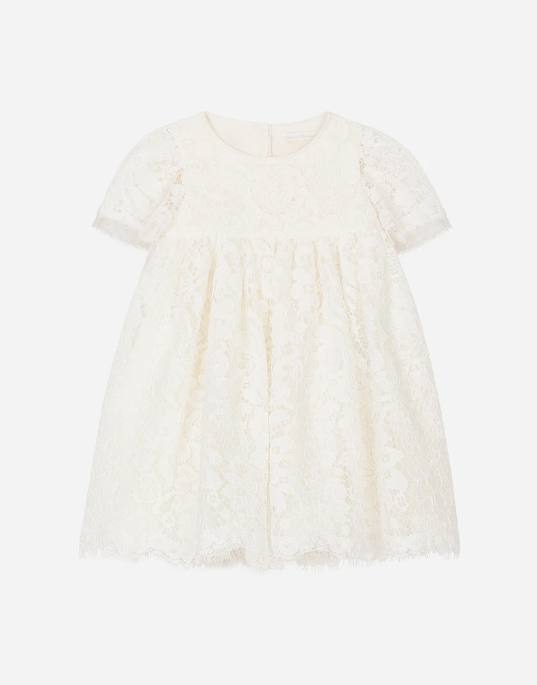 Empire-line lace christening dress with short sleeves
