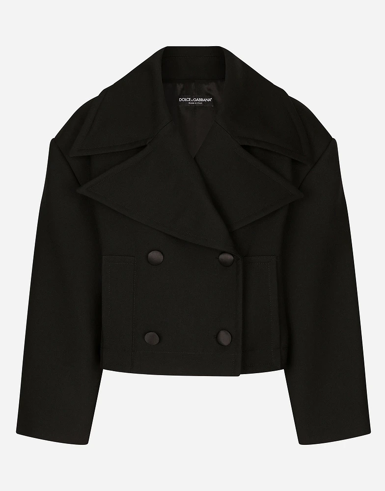 Short oversize wool gabardine jacket