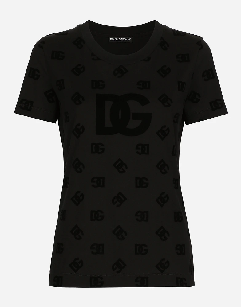Jersey T-shirt with all-over flocked DG logo