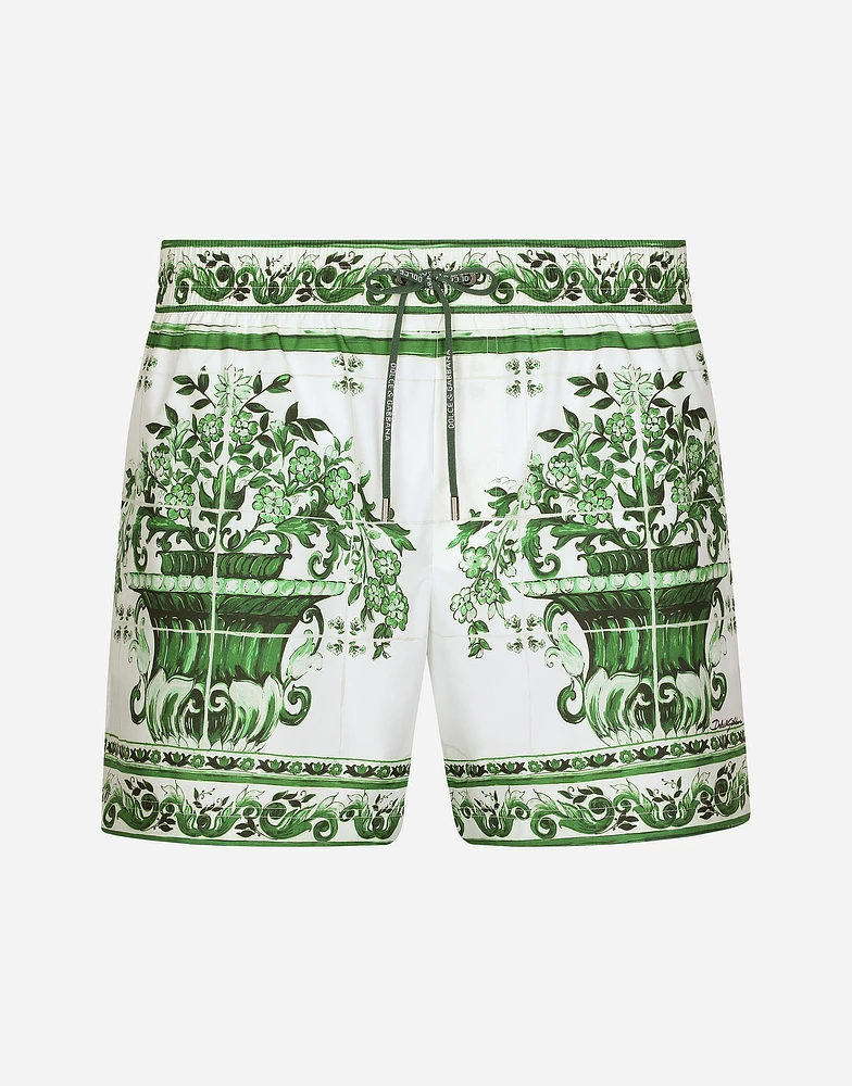 Swim shorts with majolica print