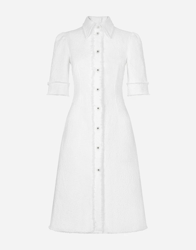 Cotton raschel tweed calf-length dress