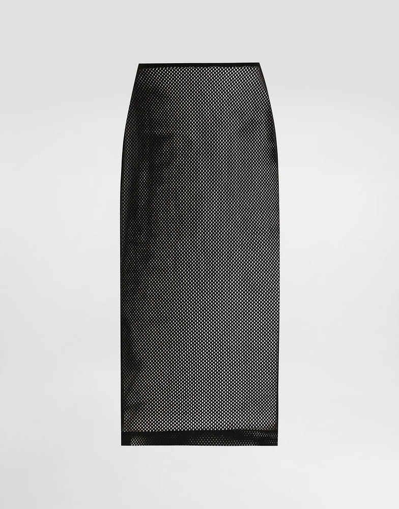 Mesh calf-length skirt