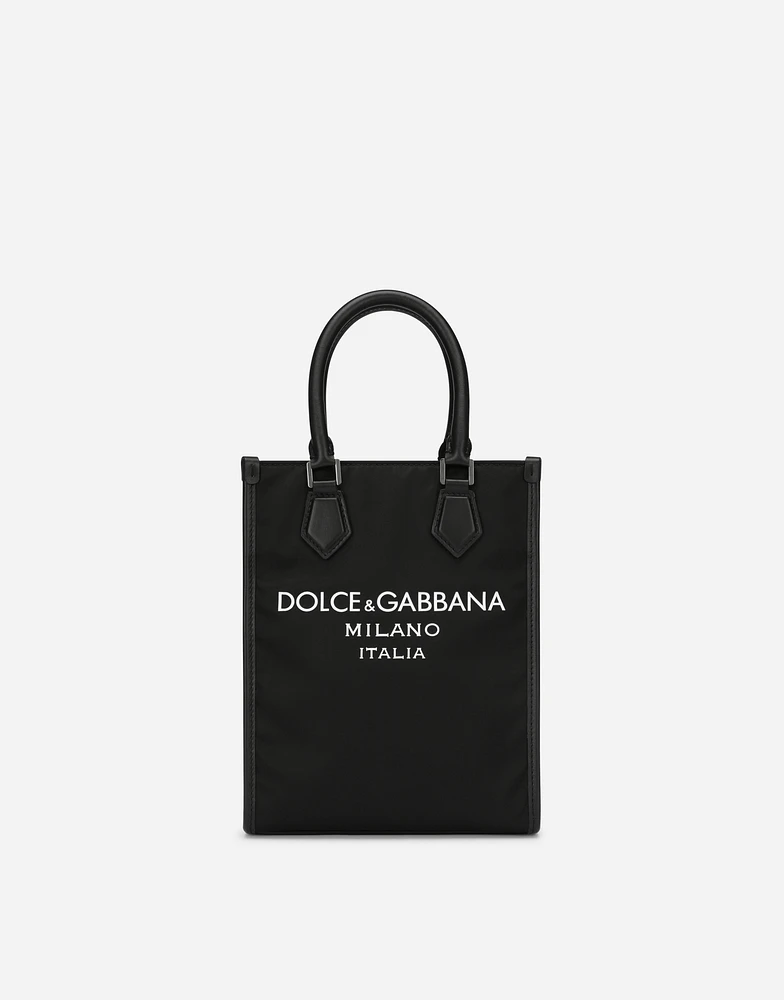 Small nylon bag with rubberized logo