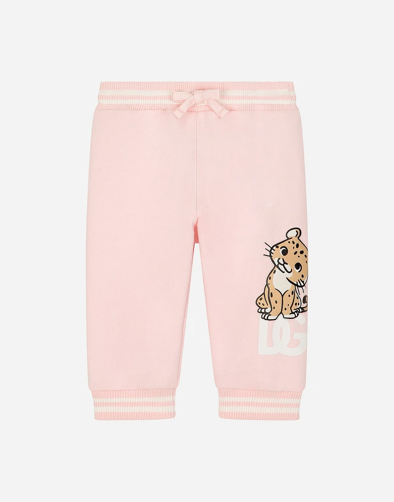 Jersey jogging pants with DG logo and leopard
