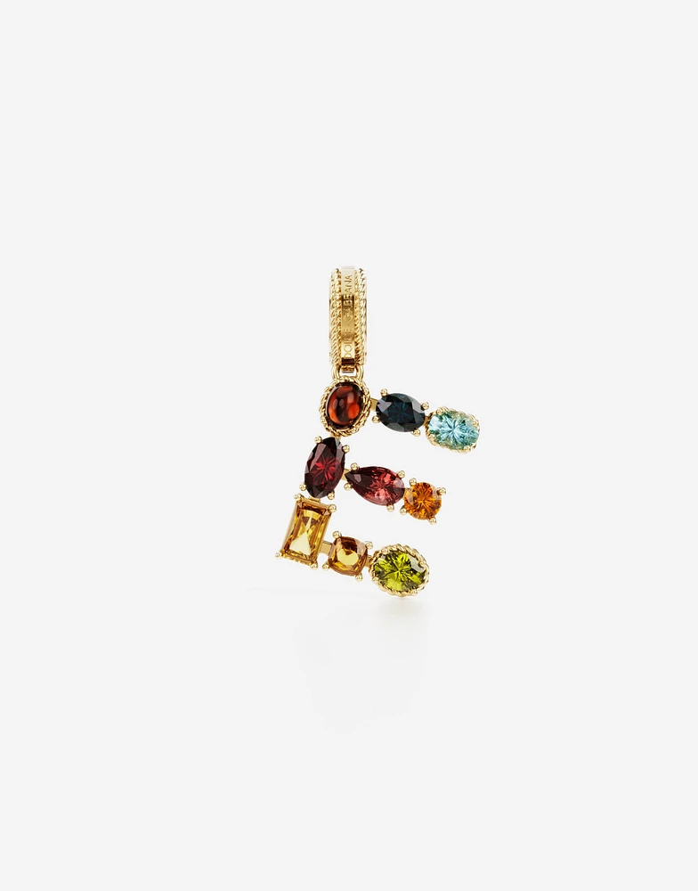 Charm E Lettering 18-carat yellow gold and multicolored gems