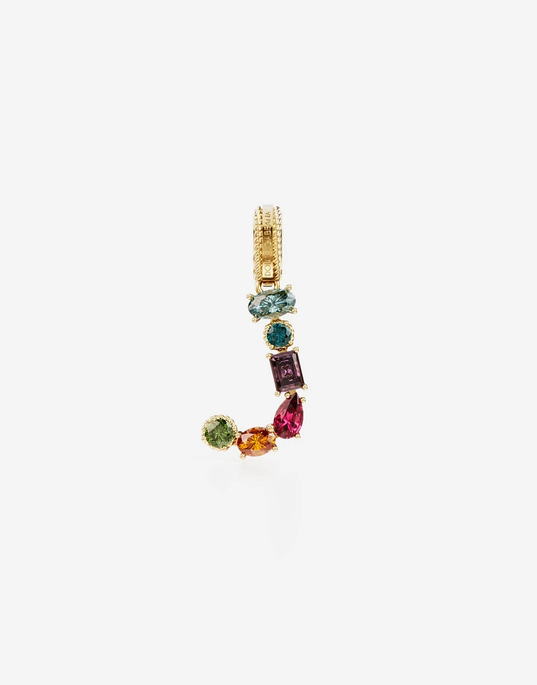 Charm J Lettering 18-carat yellow gold and multicolored gems