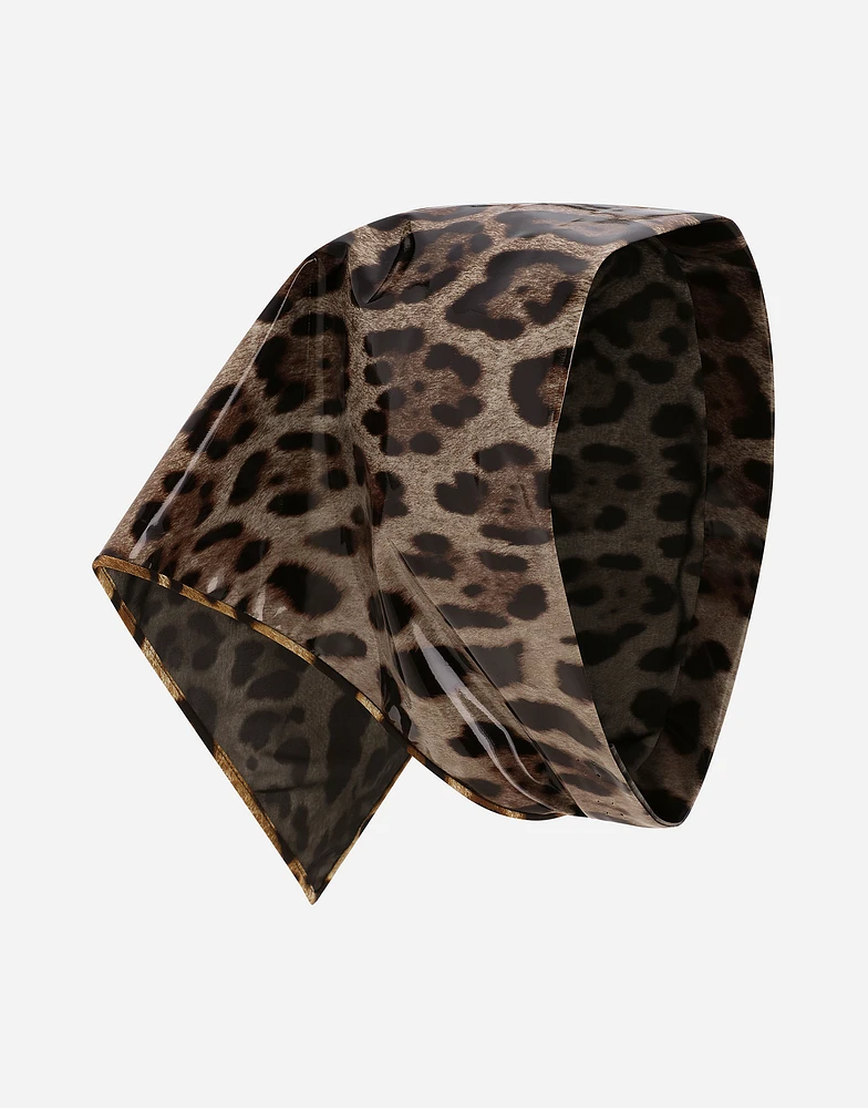 Leopard-print coated satin triangle veil
