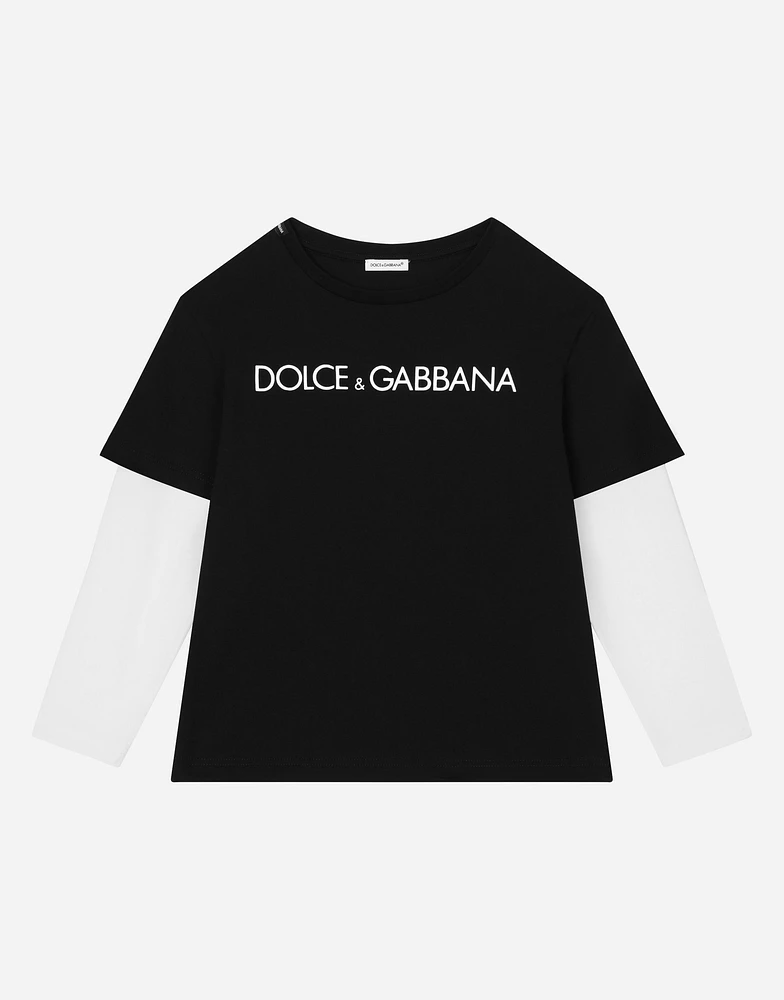 Long-sleeved jersey T-shirt with logo print