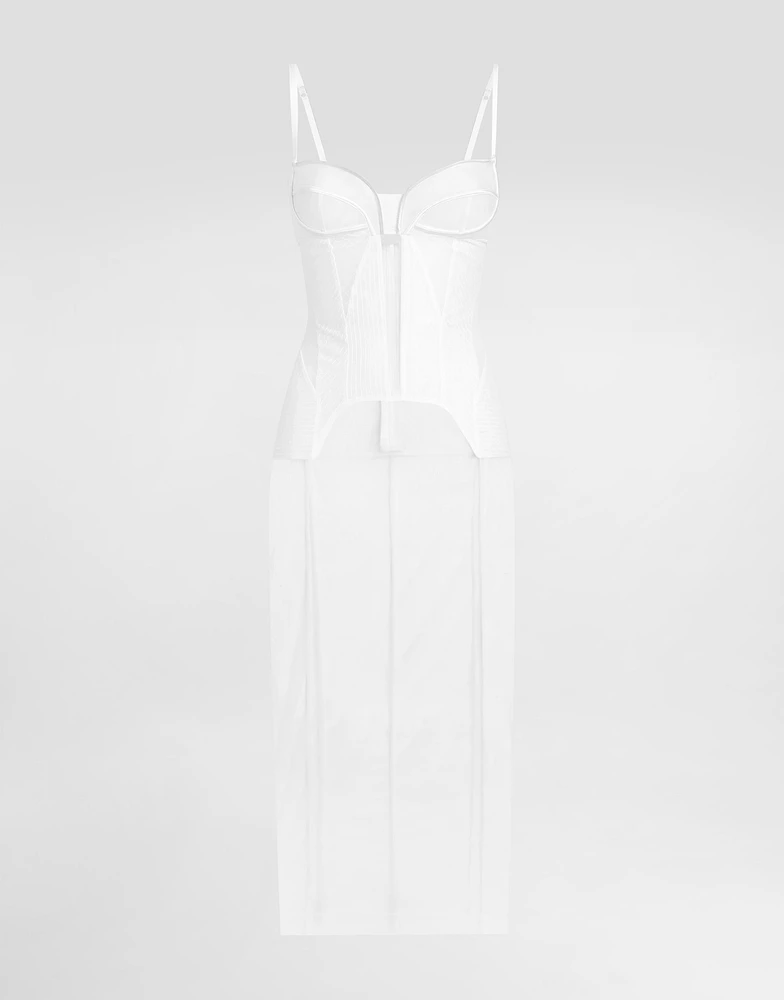 Tulle calf-length dress with corset details