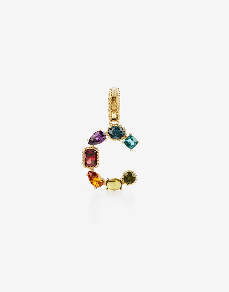 Charm C Lettering 18-carat yellow gold and multicolored gems