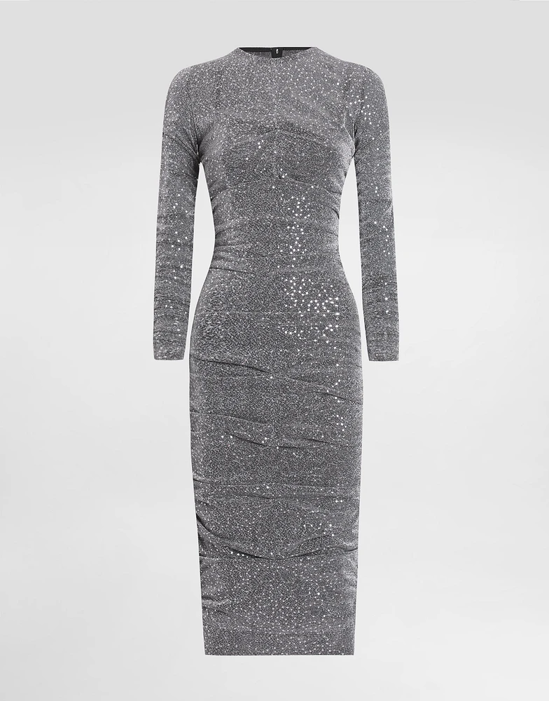 Sequined draped calf-length dress