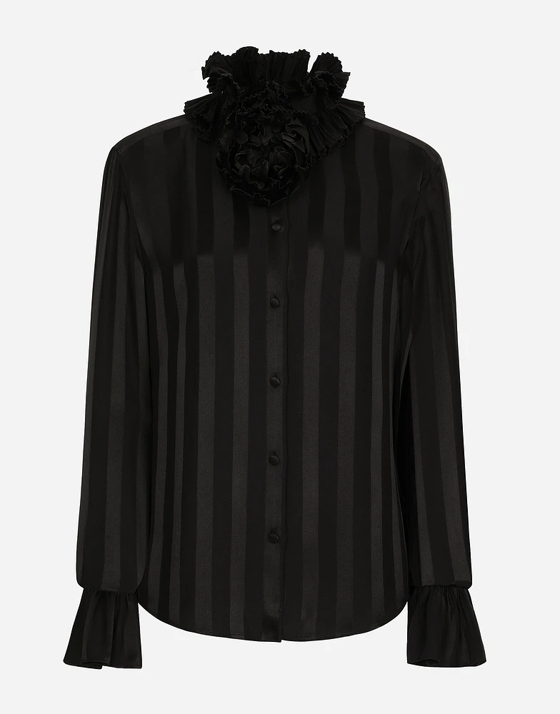 Silk jacquard shirt with pleated cuffs and collar
