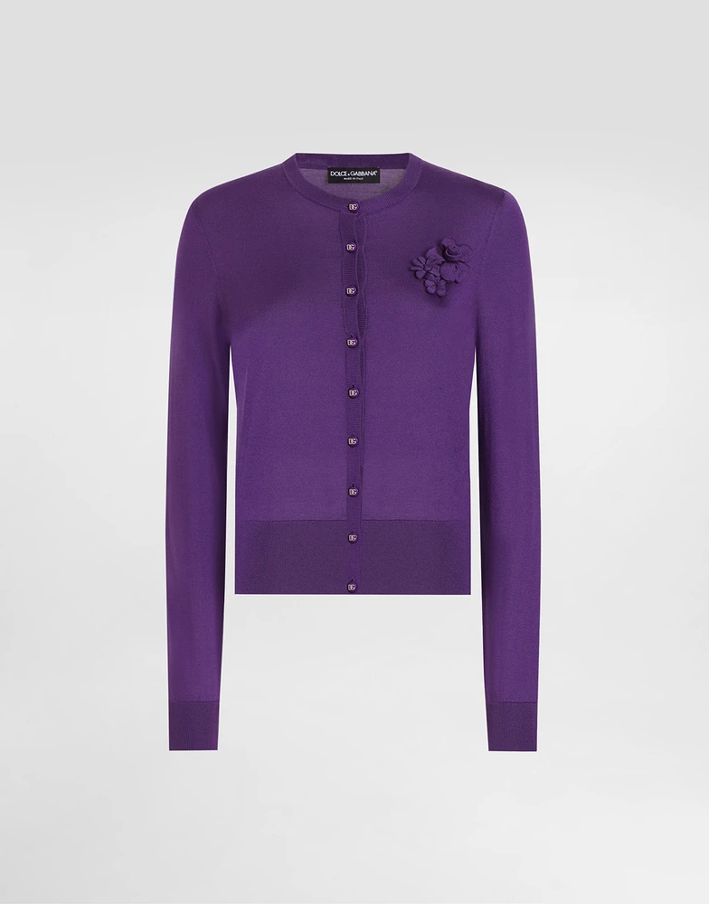Silk round-neck cardigan