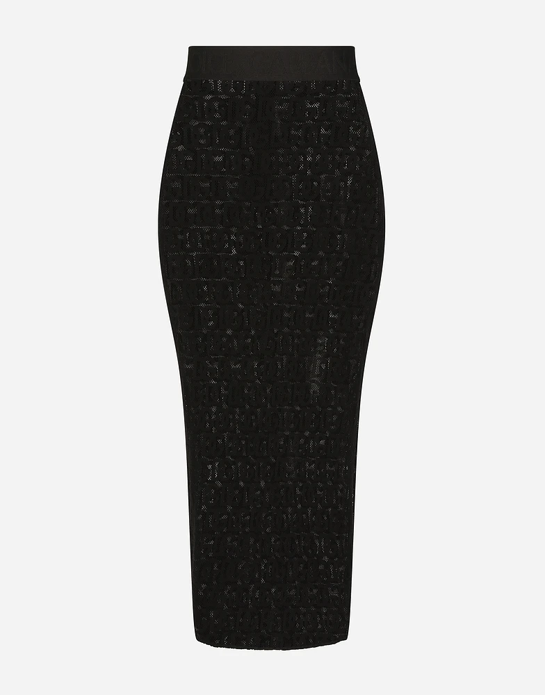 Tulle calf-length skirt with all-over DG logo