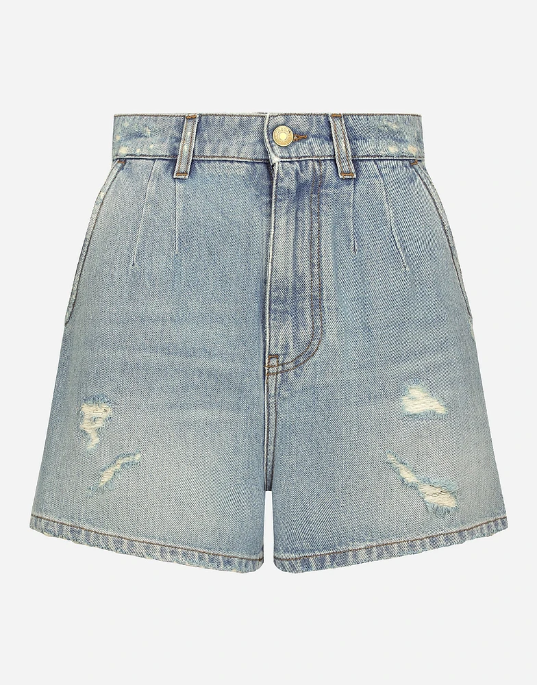 High-waisted denim shorts