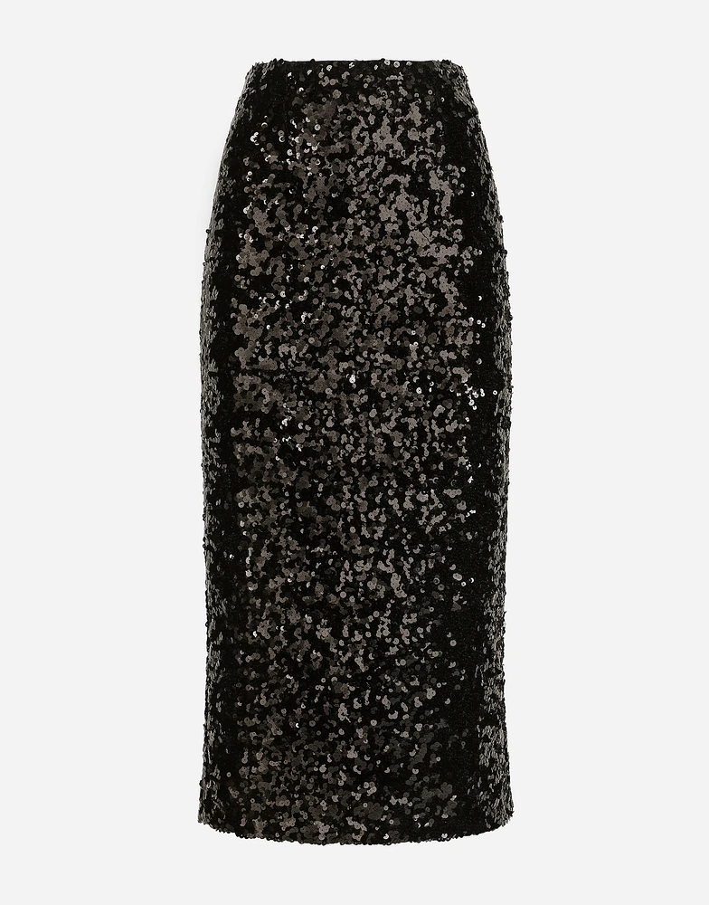 Sequined calf-length skirt