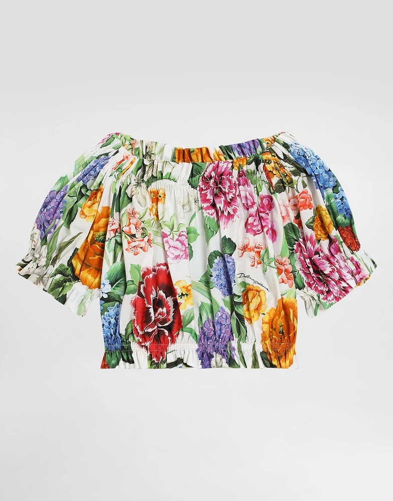 Cotton poplin top with floral print