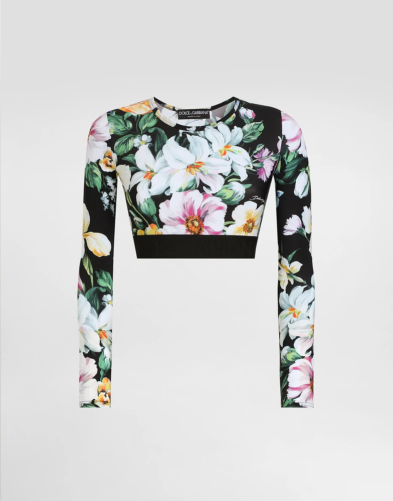 Activewear crop top floral-print jersey