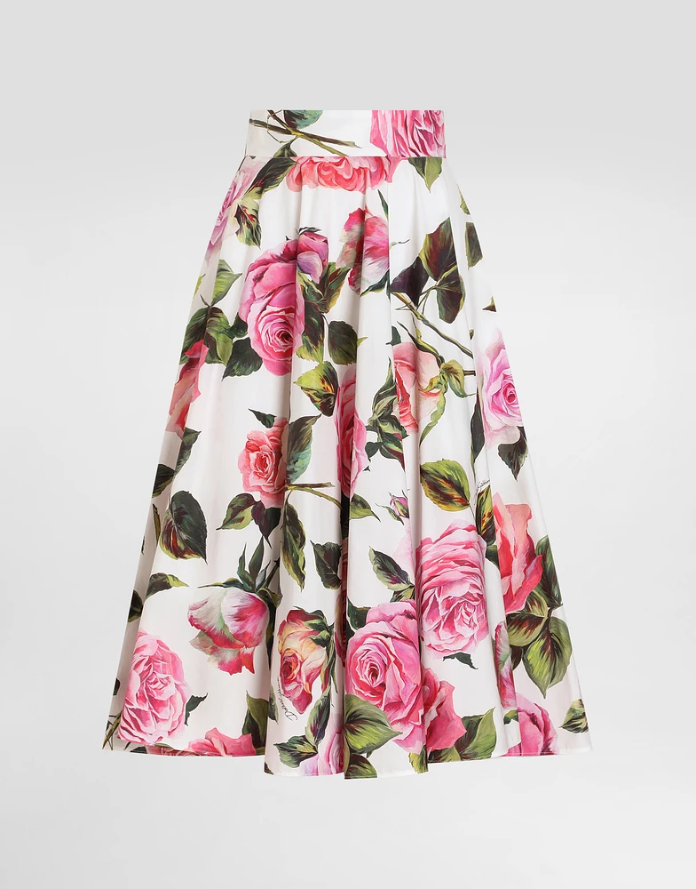 Rose-print cotton circle skirt