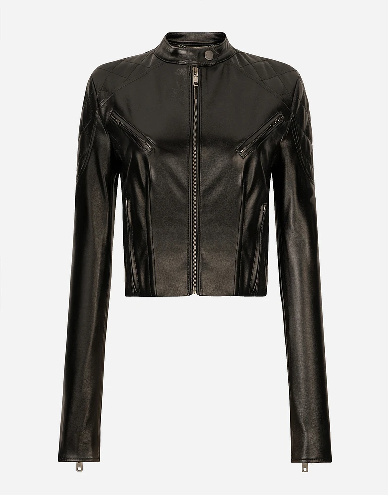 Short leather biker jacket
