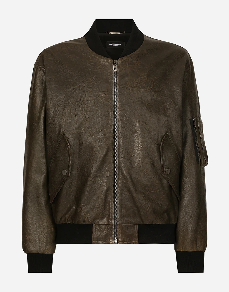Lined leather bomber jacket