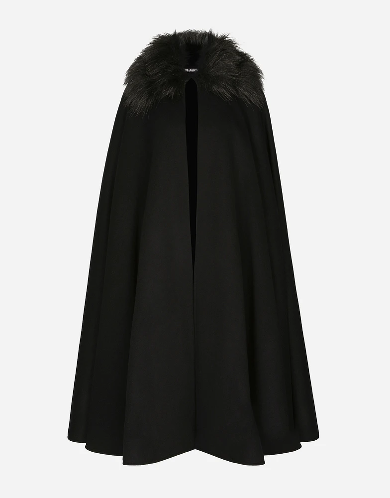 Cape with faux fur collar