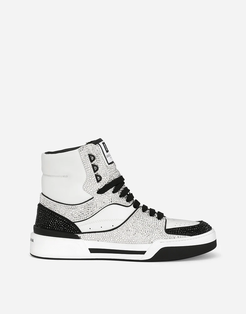 Calfskin New Roma high-top sneakers with fusible rhinestones