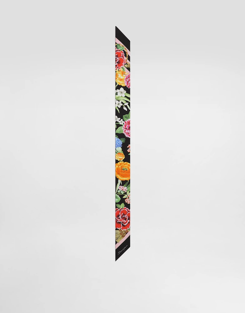 Floral-print twill headscarf (6x100)