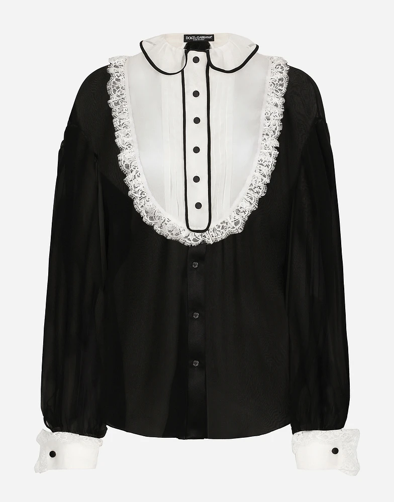 Chiffon shirt with front and organza cuffs