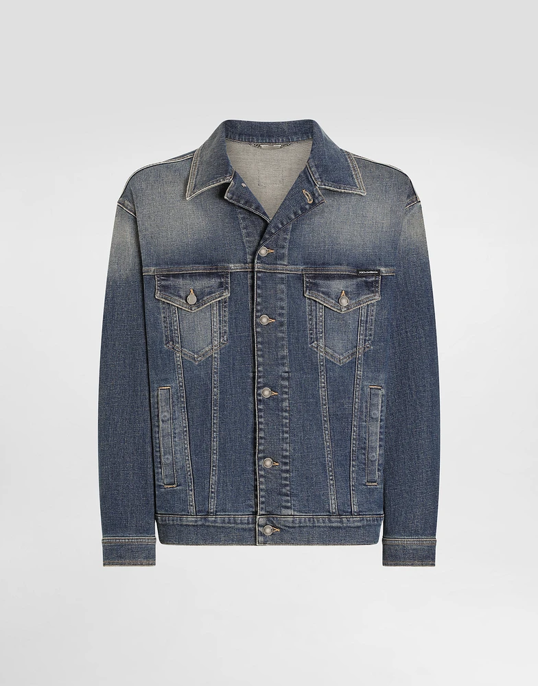 Stretch light blue wash denim jacket