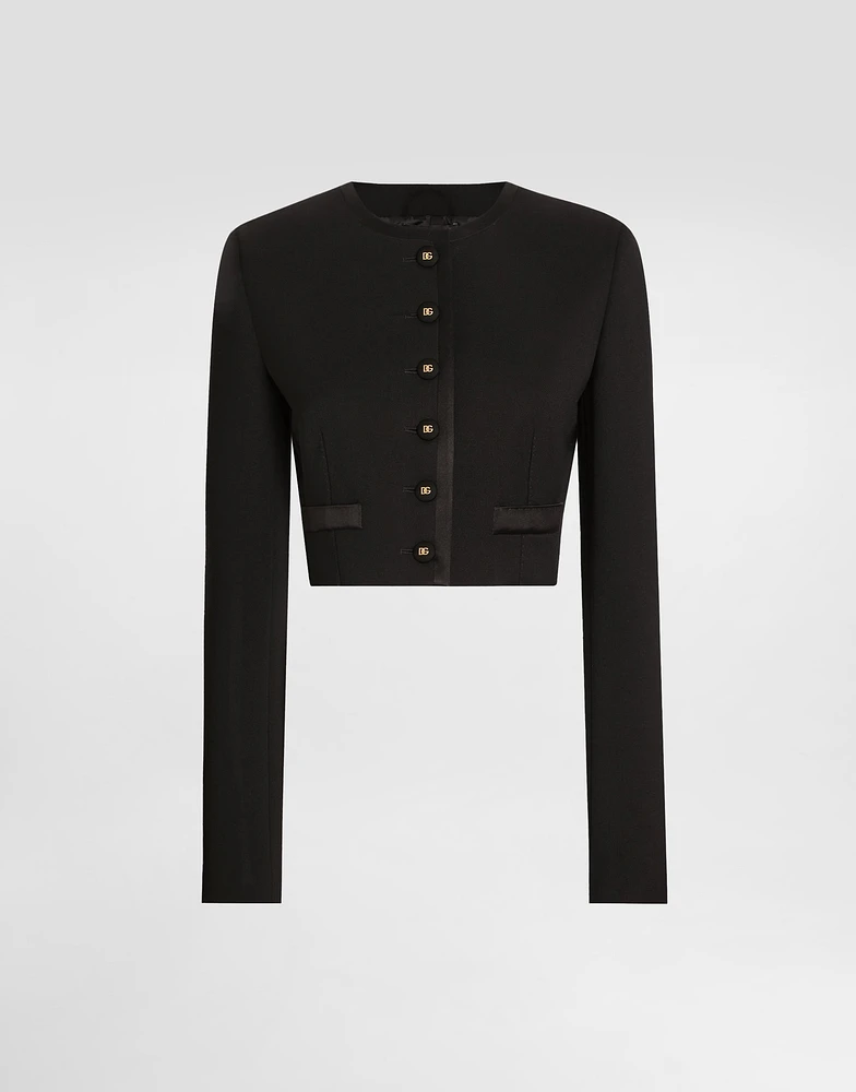 Cropped single-breasted wool jacket