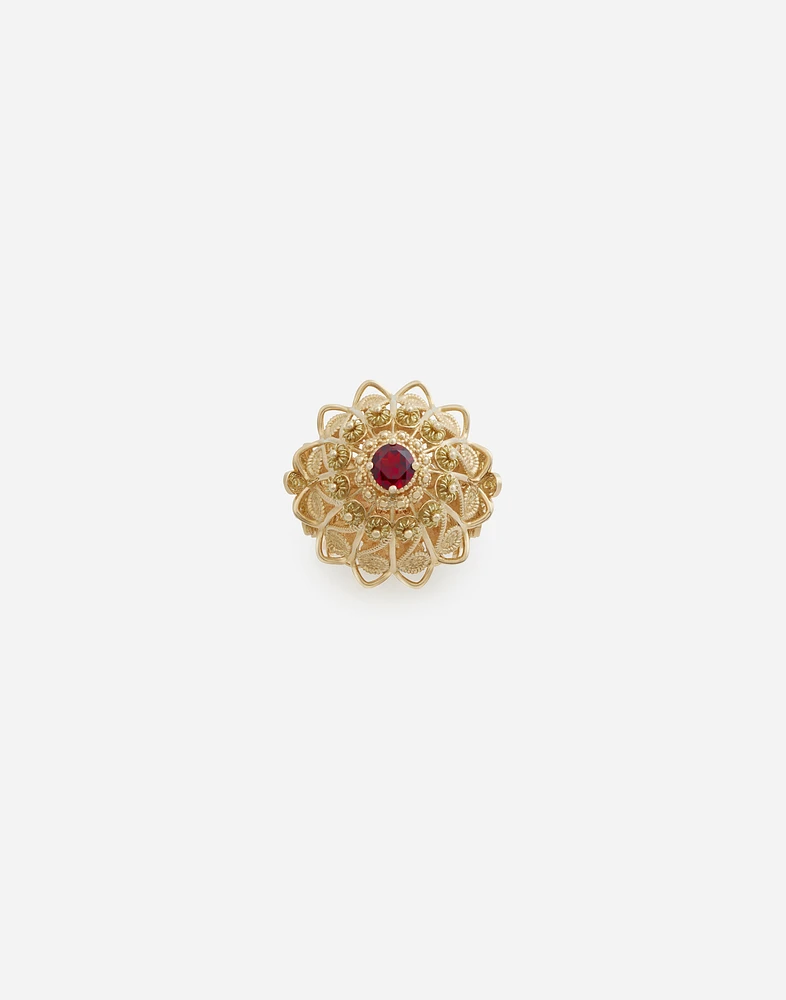 Filigree Ring 18-carat yellow gold and rhodolite garnet