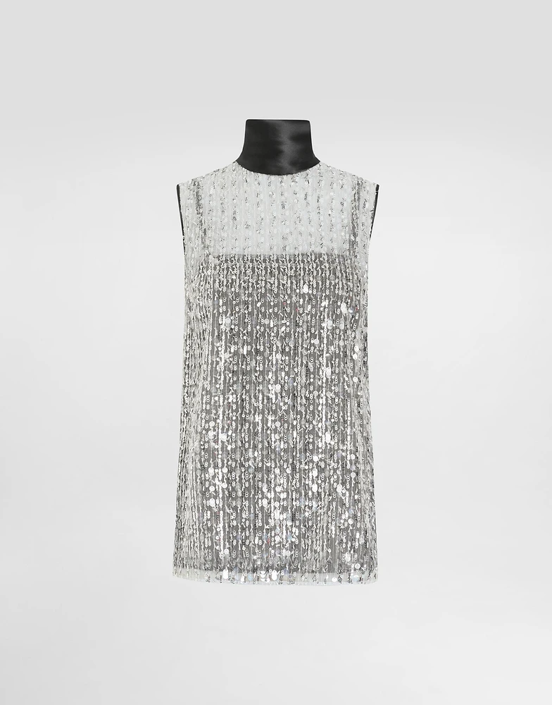 Tulle turtle-neck top with sequin embellishment