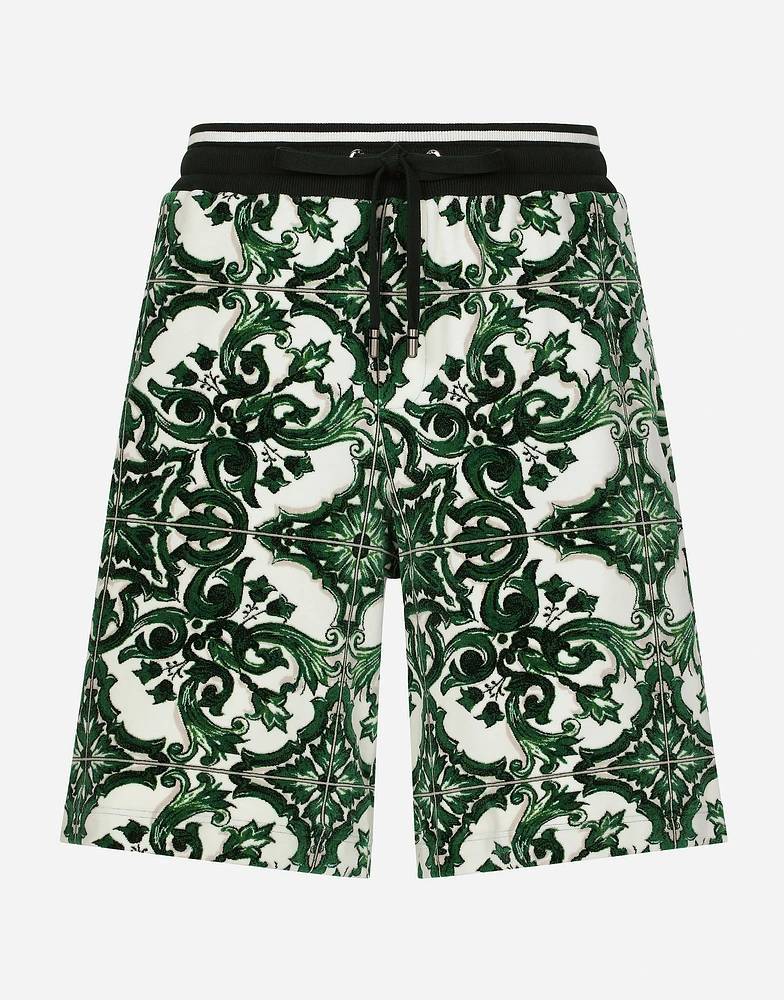 Chenille jogging shorts with majolica print