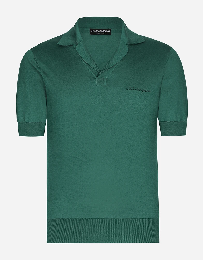 Silk polo-shirt with Dolce&Gabbana embroidery