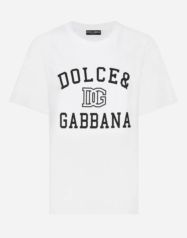 Jersey T-shirt with Dolce&Gabbana logo embroidery and lettering