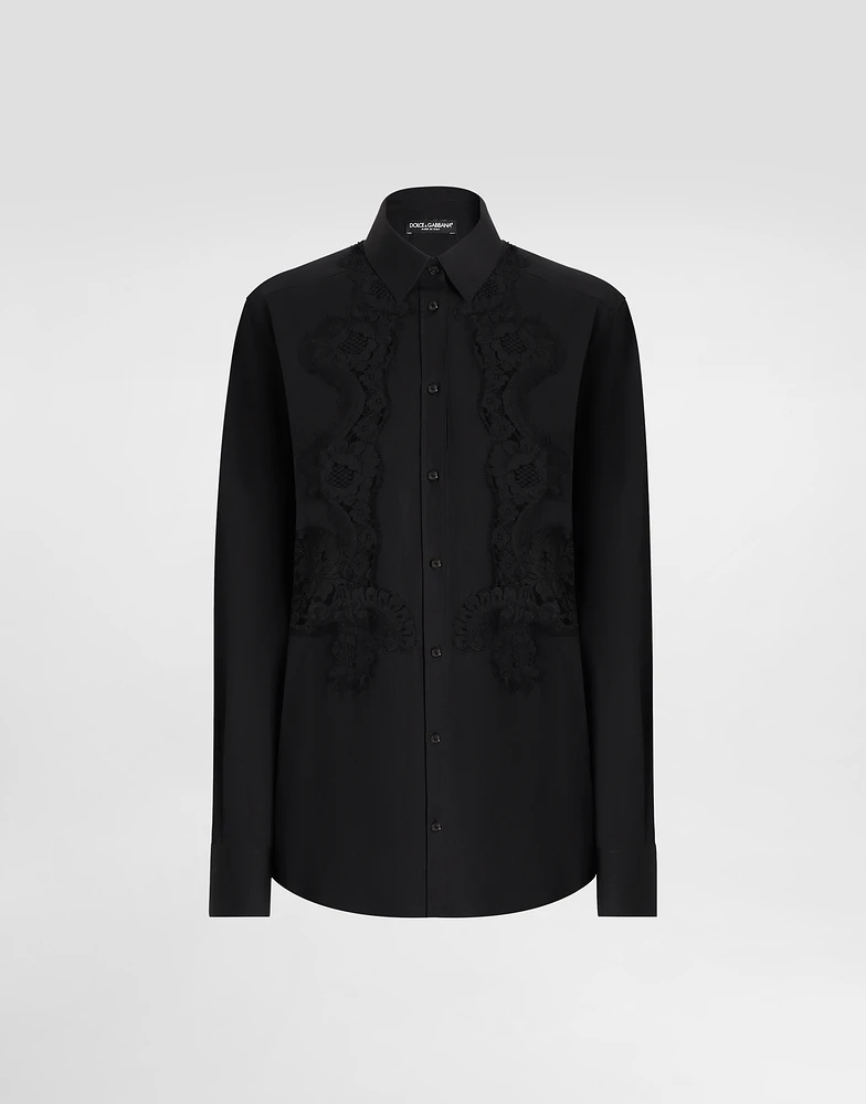 Cotton poplin shirt with lace inlay
