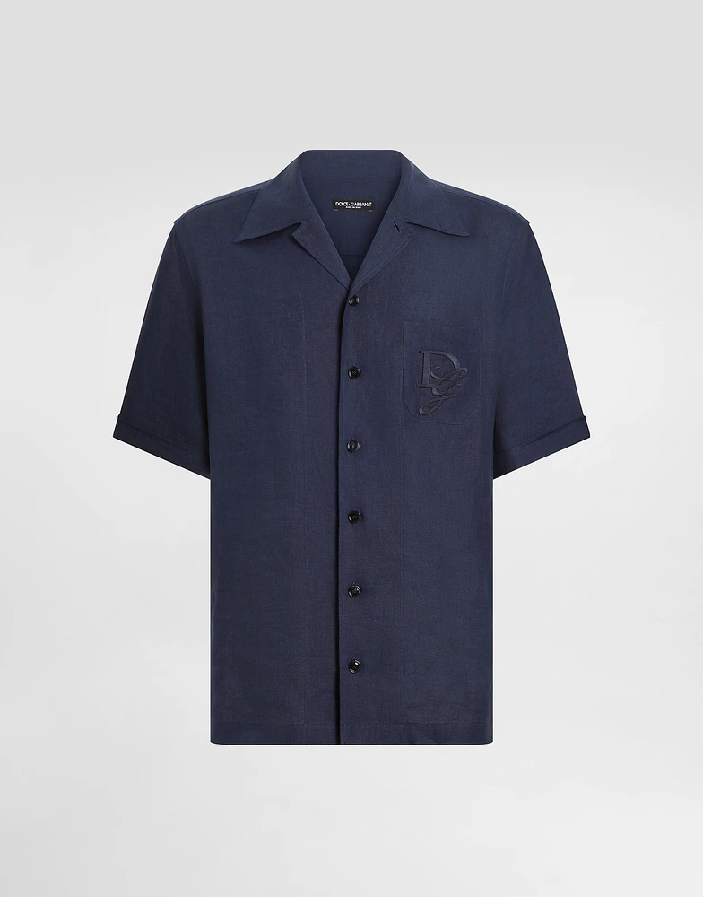 Linen shirt with logo embroidery